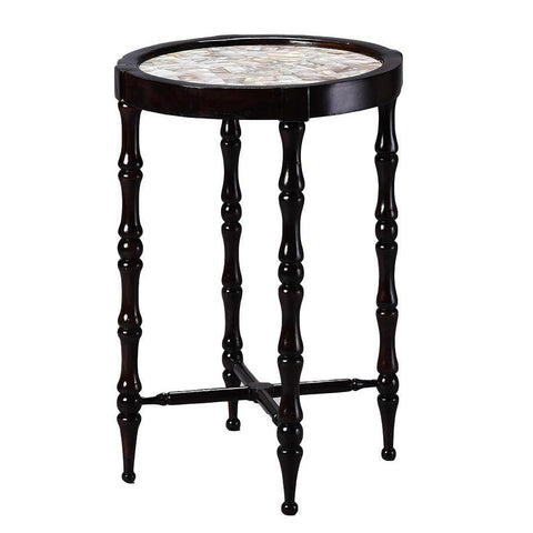 British Colonial Overlay Bamboo Motif Side Table with Mother of Pearl Top