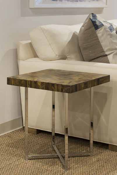 Tiger Eye Side Table with Stainless Steel Base